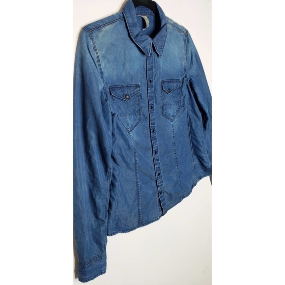 G Star Raw Women's Medium Tacoma Straight Shirt Denim Chambray Snap Lyocell Blue - Picture 6 of 8